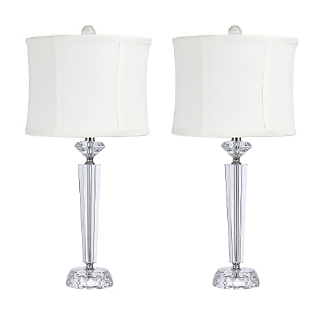 LumiSource Diamond Stacked Contemporary Table Lamps, 25-3/4”H, Off-White Shade/Polished Nickel Base, Set Of 2 Lamps