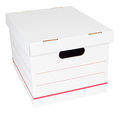 Office Depot® Brand Standard-Duty Corrugated Storage Boxes, Letter/Legal Size, 15" x 12" x 10", 60% Recycled, White/Red, Pack Of 12