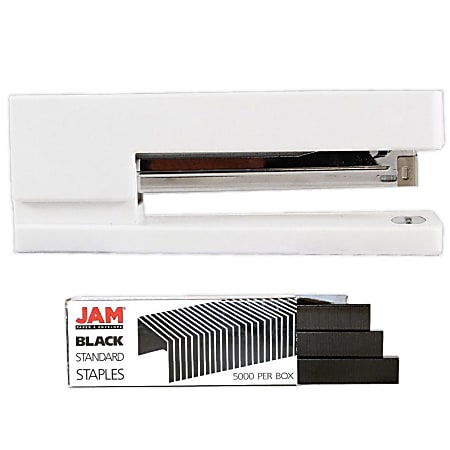JAM Paper® 2-Piece Office Stapler Set, 1 Stapler & 1 Pack of Staples, White/Black