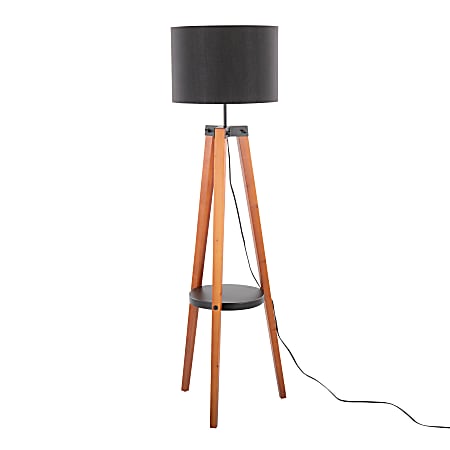 LumiSource Compass Floor Lamp With Shelf, 58-1/2"H, Black/Walnut