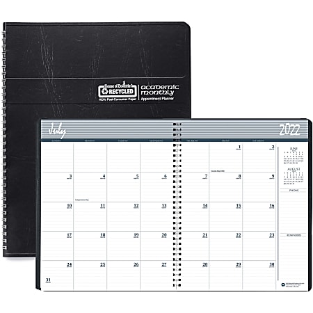 House of Doolittle 14-Month Monthly Academic Planner, 8-1/2"H x 11"W, 100% Recycled, July 2021 to August 2022, Black