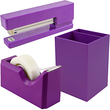 JAM Paper Plastic Desktop Organizer Set, Pack of 3, Purple at