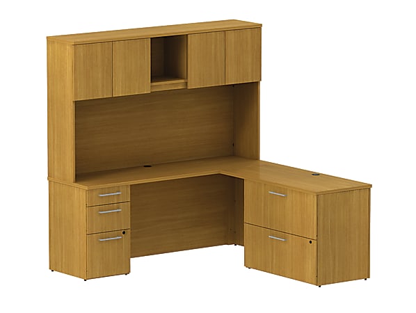 BBF 300 Series L-Shaped Desk With Lateral File & Storage, 72 3/10"H x 71 1/10"W x 69 2/5"D, Modern Cherry, Standard Delivery Service