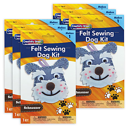 Creativity Street Felt Sewing Animal Kits, 4-1/4” x 6-1/2” x 1”, Schnauzer, Set Of 6 Kits