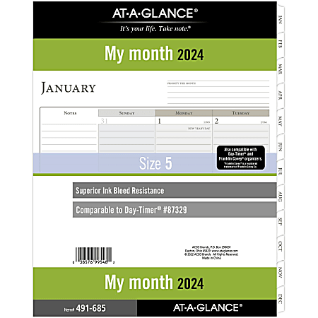 AT-A-GLANCE® Monthly Loose-Leaf Planner Refill, 8-1/2" x 11", January to December 2024, 491-685