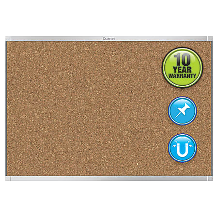 Quartet® Prestige™ 2 Magnetic Cork Bulletin Board, 36" x 24", Aluminum Frame With Silver Finish