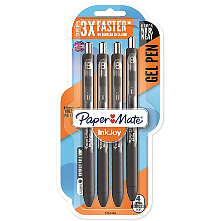 Paper Mate InkJoy 1.0 mm Retractable Gel Pen - Bold Pen Point - 1 mm Pen Point Size - Yes - Black Gel-based Ink - 4 / Pack