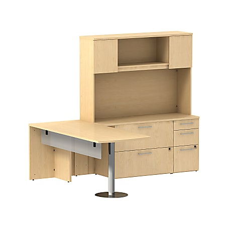 Bush Business Furniture 300 Series L Shaped Peninsula Desk With Storage, 72"W x 30"D, Natural Maple, Premium Installation