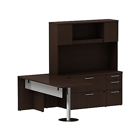 Bush Business Furniture 300 Series L Shaped Peninsula Desk With Storage, 72"W x 30"D, Mocha Cherry, Standard Delivery