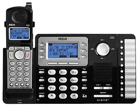 RCA 2-Line DECT 6.0 Cordless Expandable Phone, 25212, Black/Silver