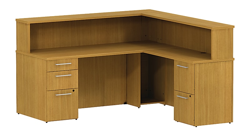 BBF 300 Series Reception Gallery L-Shaped Desk, 43"H x 71 1/10"W x 71 1/4"D, Modern Cherry, Standard Delivery Service