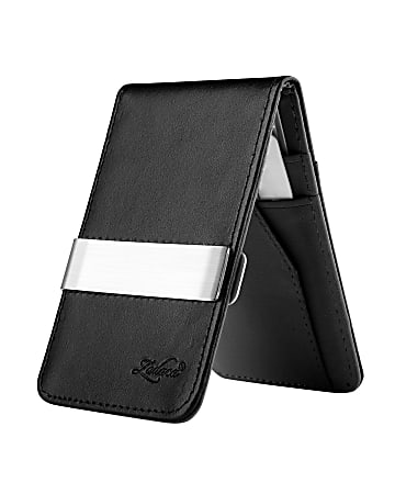 Zodaca Genuine Leather Wallet With Money Clip, Black/Silver