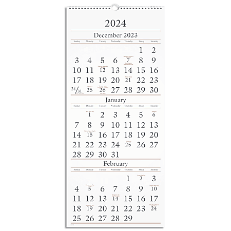 2023-2025 AT-A-GLANCE® 3-Month 15-Month Wall Calendar, 12" x 27", December 2023 to February 2025, SW11528