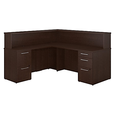 Bush Business Furniture 300 Series L Shaped Reception Desk With 2 And 3 Drawer Pedestals, Mocha Cherry, Premium Installation