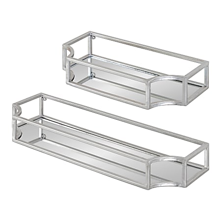 Kate and Laurel Ciel Metal Wall Shelf Set, Silver/Mirror, Set Of 2 Shelves