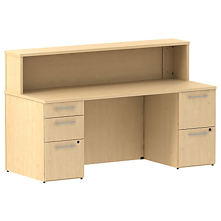 Bush Business Furniture 300 Series Reception Desk With 2 Pedestals, 72"W x 30"D, Natural Maple, Premium Installation