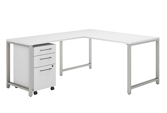Bush Business Furniture 400 Series 60"W x 30"D L-Shaped Desk With 42"W Return And 3 Drawer Mobile File Cabinet, White, Standard Delivery