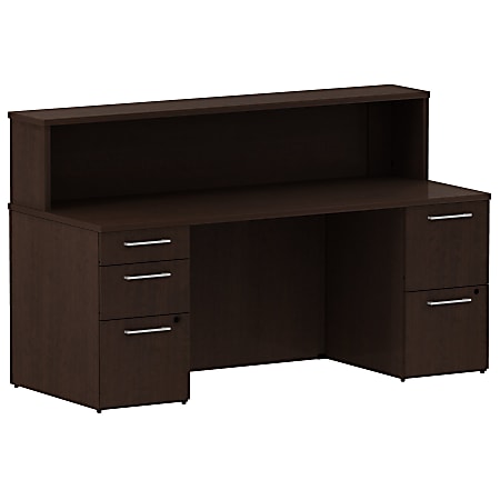 Bush Business Furniture 300 Series Reception Desk With 2 Pedestals, 72"W x 30"D, Mocha Cherry, Premium Installation