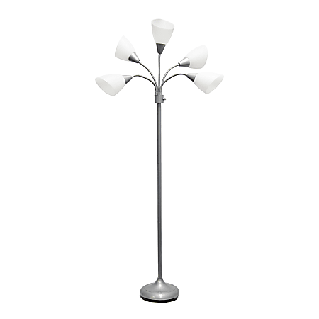 Simple Designs 5 Light Adjustable Gooseneck Floor Lamp 67 H White ShadeSilver Base Office Depot