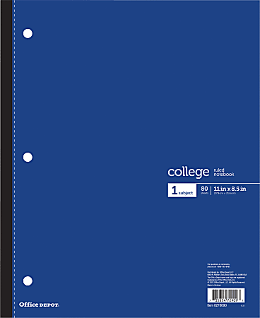 Office Depot® Brand Wireless Notebook, 8-1/2" x 11", 1 Subject, College Ruled, 80 Sheets, Blue