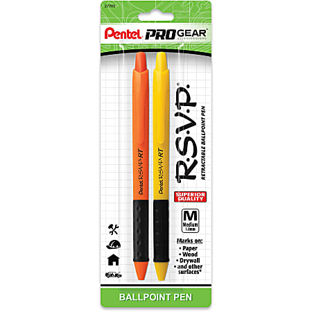 Pentel PROGear R.S.V.P. 1.0mm Retractable Pen - 1 mm Pen Point Size - Refillable - Retractable - 2 / Pack