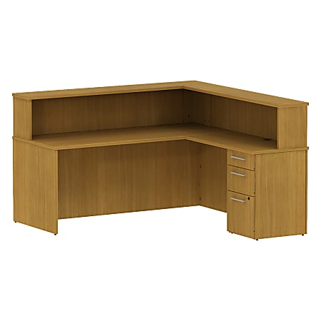 BBF 300 Series Reception Gallery L-Shaped Shell Desk, 43"H x 71 1/10"W x 71 1/4"D, Modern Cherry, Premium Installation Service