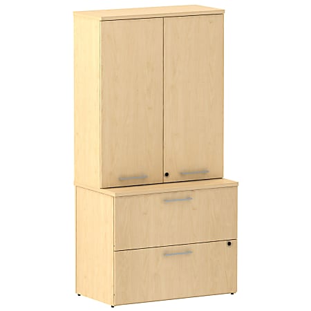 Bush Business Furniture 300 Series 2 Drawer Lateral File Cabinet with Tall Wardrobe Storage, 36"W, Natural Maple, Standard Delivery