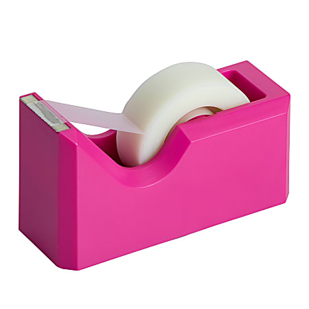 JAM Paper® Plastic Tape Dispenser, 4-1/2"H x 2-1/2"W x 1-3/4"D, Pink