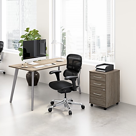 WorkPro® Motiva 60"W Modern Office Desk With 3-Drawer Rolling File Cabinet, Modern Hickory, Standard Delivery