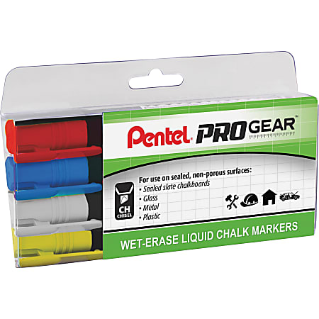 Pentel PROGear Wet-Erase Liquid Chalk Marker - Chisel Marker Point StyleChalk-based Ink - 4 / Pack