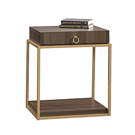 Sauder® International Lux Square Side Table With Drawer, Diamond Ash/Brushed Gold