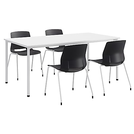 KFI Studios Dailey Table Set With 4 Sled Chairs, White Table/Black Chairs