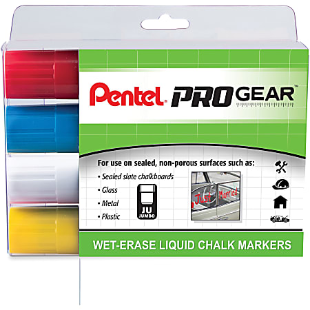 Pentel PROGear Wet-Erase Liquid Chalk Marker - Jumbo Chisel Marker Point - Chalk-based - 4 / Pack