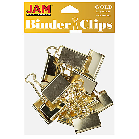 JAM Paper® Designer Binder Clips, Large, 1" Capacity, Gold, Pack Of 12 Clips
