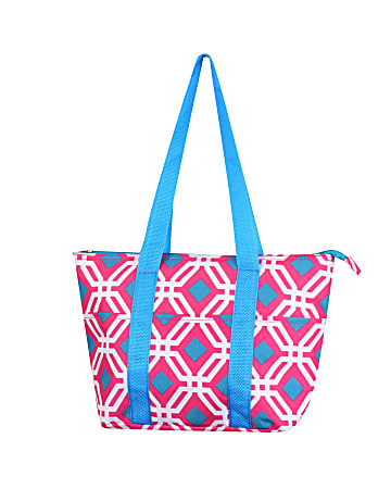 Zodaca Large Insulated Lunch Tote Bag, Pink/Blue Graphic