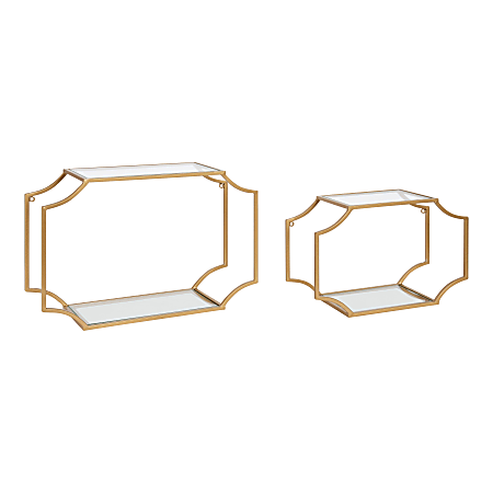 Kate and Laurel Ciel Modern Glam Metal Wall Shelf Set, Gold, Set Of 2 Shelves, 220466