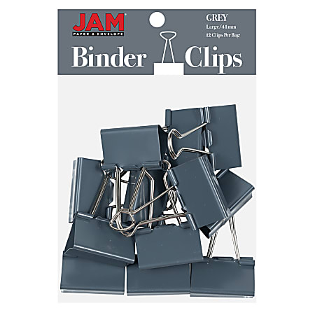 JAM Paper® Designer Binder Clips, Large, 1" Capacity, Gray, Pack Of 12 Clips
