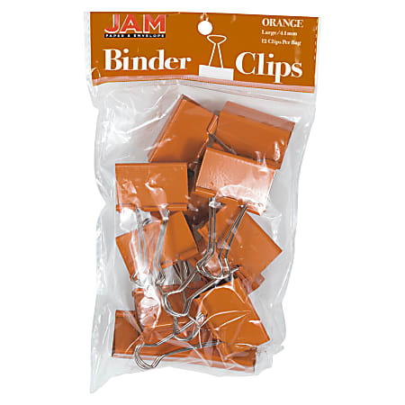 JAM Paper® Designer Binder Clips, Large, 1" Capacity, Orange, Pack Of 12 Clips