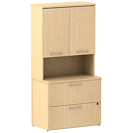 Bush Business Furniture 300 Series 2 Drawer Lateral File Cabinet with Hutch, 36"W, Natural Maple, Standard Delivery