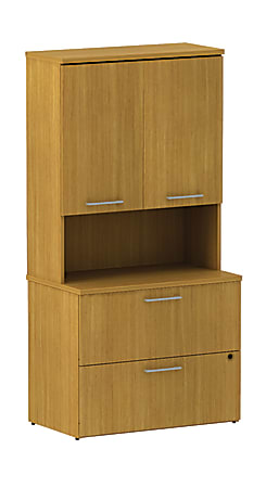 BBF 300 Series Lateral File, 2 Drawers With Overhead Storage, 72 3/10"H x 35 3/5"W x 21 4/5"D, Modern Cherry, Standard Delivery Service