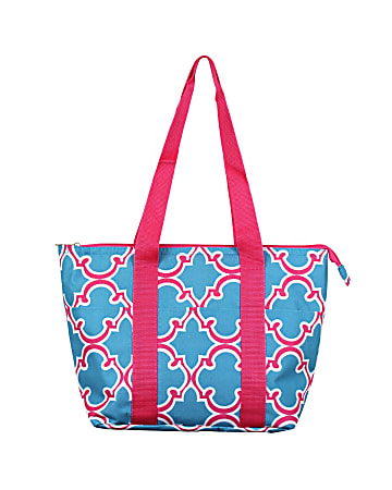 Zodaca Large Insulated Lunch Tote Bag, Blue Quatrefoil