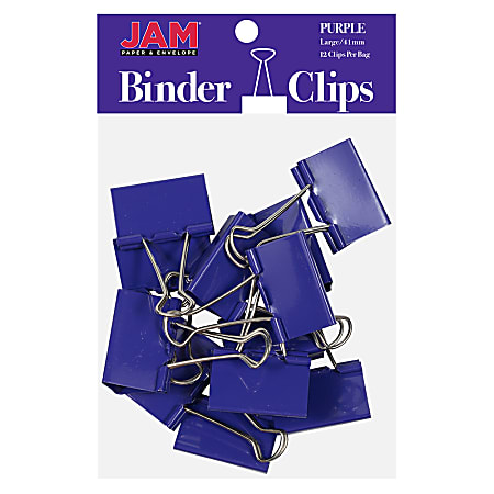 JAM Paper® Designer Binder Clips, Large, 1" Capacity, Purple, Pack Of 12 Clips