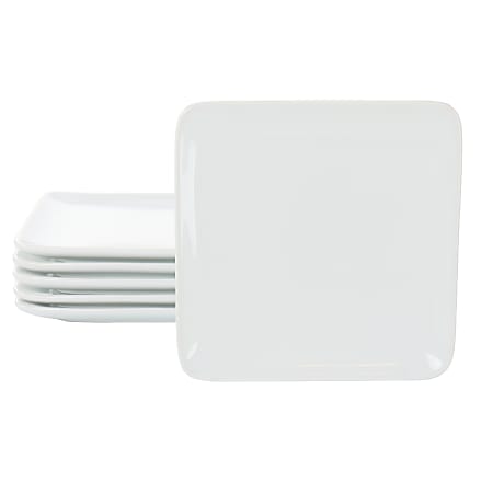 Our Table 6-Piece Square Porcelain Appetizer Plate Set, 5”, White