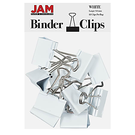 JAM Paper® Designer Binder Clips, Large, 1" Capacity, White, Pack Of 12 Clips