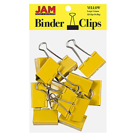 JAM Paper® Designer Binder Clips, Large, 1" Capacity, Yellow, Pack Of 12 Clips