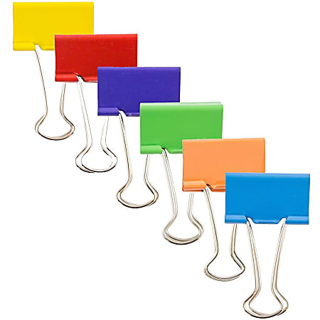 JAM Paper® Designer Binder Clips, Medium, 1/2" Capacity, Assorted Colors, Pack Of 6 Clips