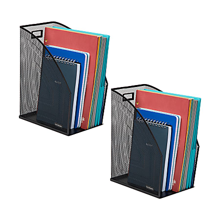 Mind Reader Large Vertical File Storage Basket 12-1/2"H x 10"W x 6-1/4"D, Black, Pack Of 2 Holders
