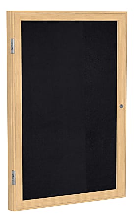 Ghent® 1-Door Enclosed Rubber Bulletin Board, 24" x 18", 90% Recycled, Black Oak Wood Frame