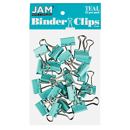 JAM Paper® Designer Binder Clips, Small, 1/4" Capacity, Teal, Pack Of 25 Clips