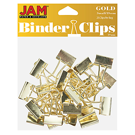 JAM Paper® Designer Binder Clips, Small, 1/4" Capacity, Gold, Pack Of 25 Binder Clips